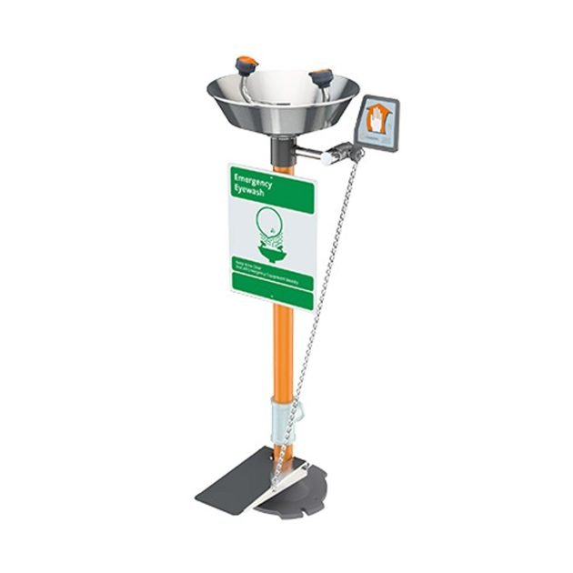 G1825HFC Pedestal-Mounted Eyewash Station – Hand & Foot Control, Stainless Steel Bowl