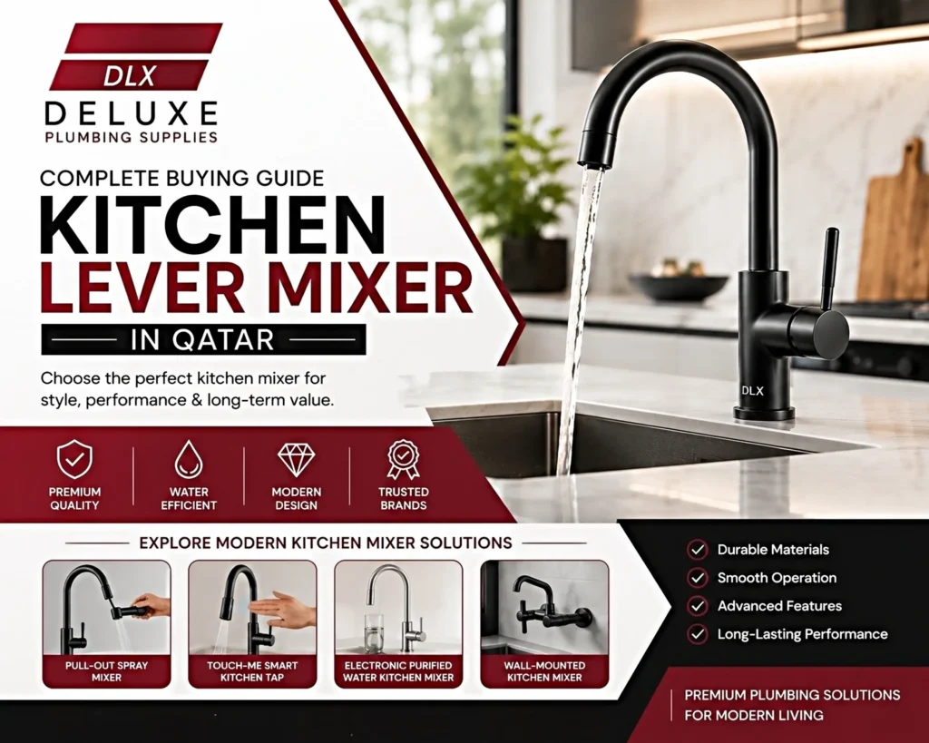 Modern black kitchen lever mixer in Qatar with smart kitchen tap and electronic purified water mixer by Deluxe Plumbing Supplies