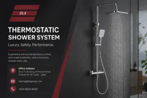 Luxury thermostatic shower system with rainfall shower head by DLX Deluxe Plumbing Supplies in Doha Qatar