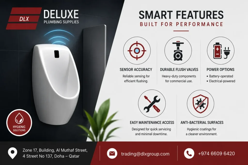Smart feature sensor urinal with touchless hygiene and commercial sanitaryware solutions in Qatar