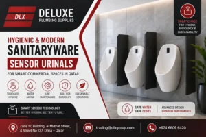 Smart sensor urinals for modern commercial sanitaryware projects in Doha Qatar by Deluxe Plumbing Supplies