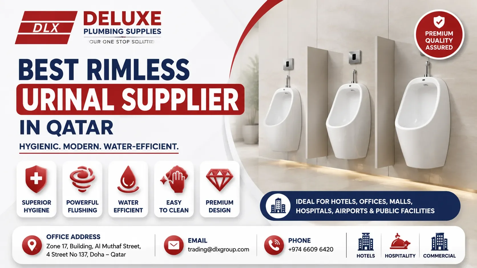 Best Rimless Urinal Supplier in Qatar 2026 | Deluxe Plumbing Supplies