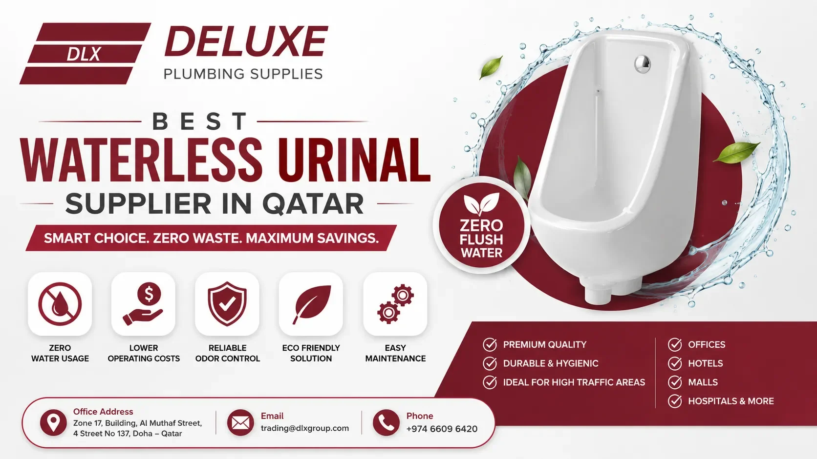 Best Waterless Urinal Supplier in Qatar: Deluxe Plumbing Supplies