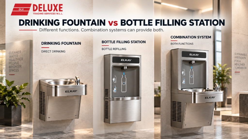 Elkay drinking fountain, bottle filling station and combination hydration system compared by direct drinking and bottle refilling functions