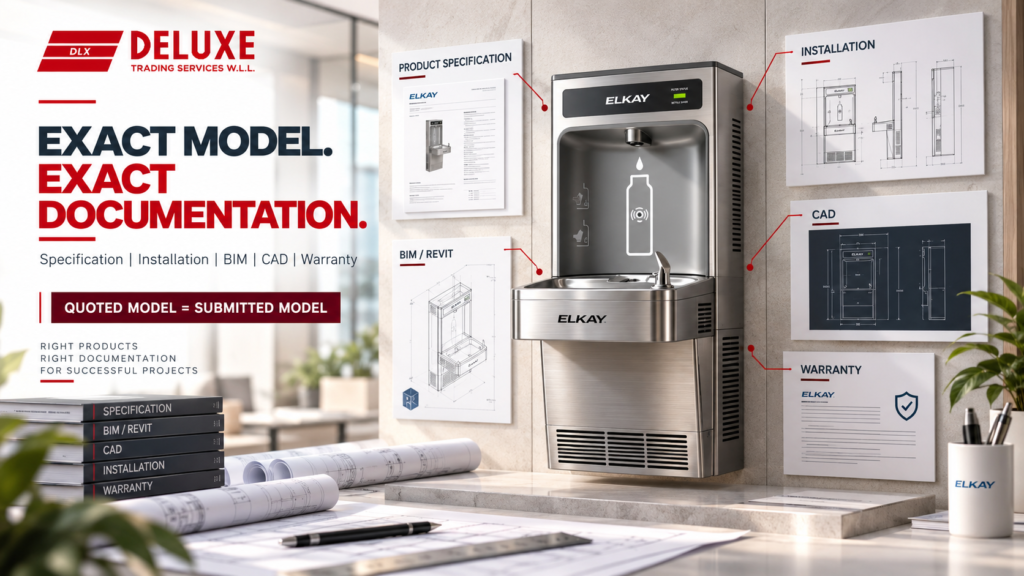 Elkay commercial bottle filling station with product specification, installation, BIM, CAD and warranty documentation